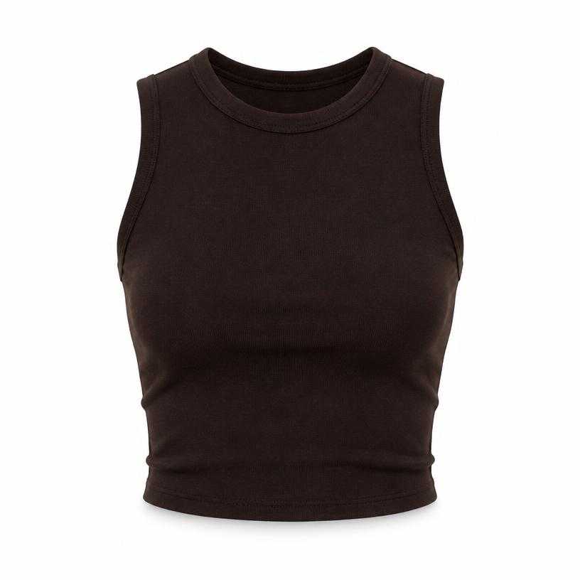 Generated item image of fitted very dark brown cropped knit jersey sleeveless crop top