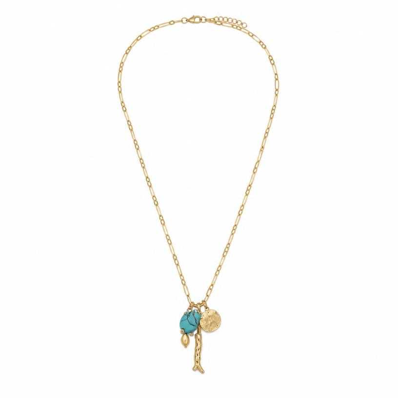Generated item image of gold with blue accent long chain gold-tone metal pendant necklace