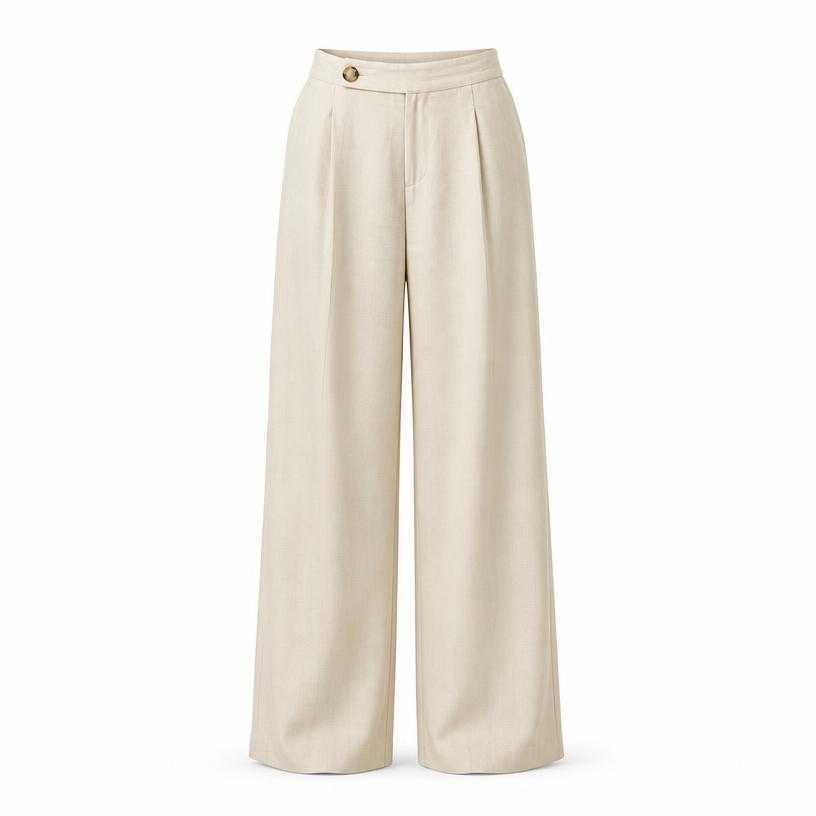 Generated item image of relaxed cream pleated lightweight woven fabric wide-leg trousers