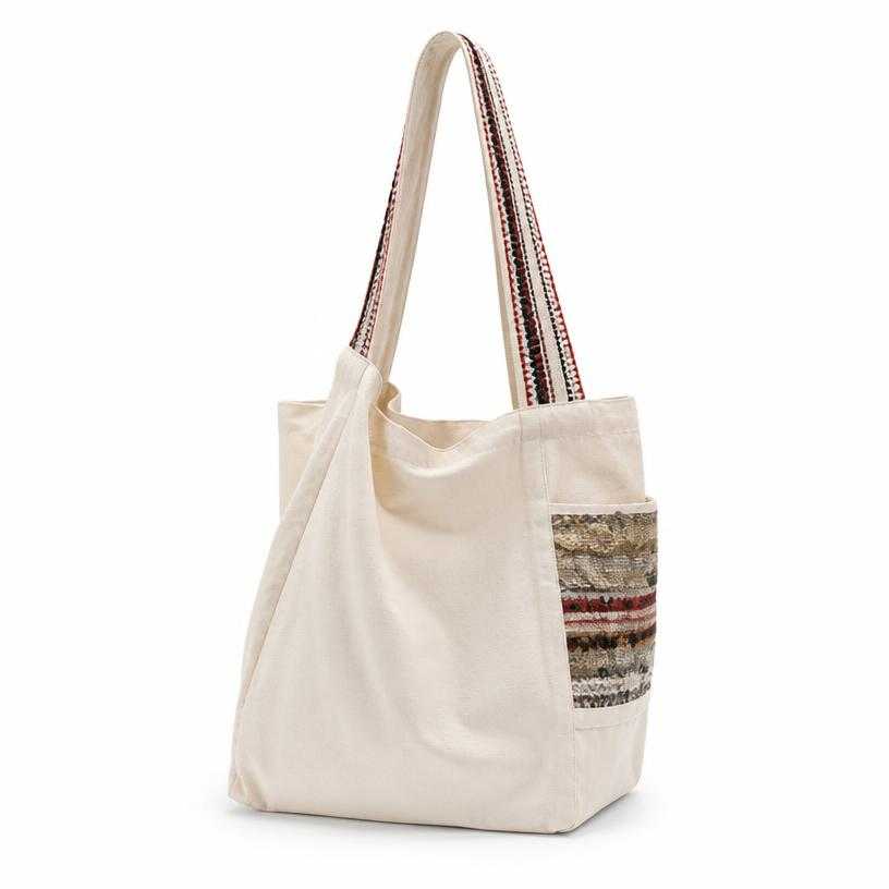 Generated item image of cream soft unstructured canvas shoulder tote bag