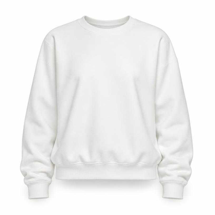 Generated item image of relaxed white crew neck sweatshirt fleece sweatshirt