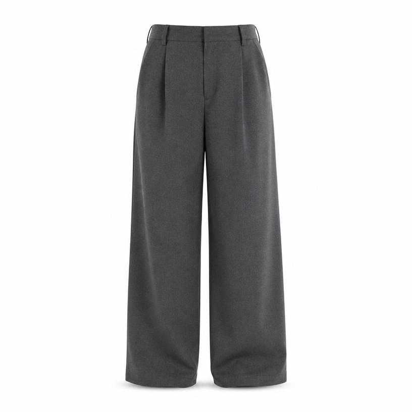 Generated item image of relaxed dark gray wide leg woven fabric trousers