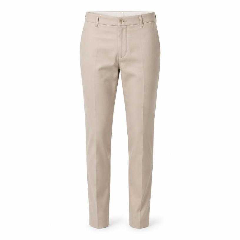 Generated item image of fitted light beige slim leg cotton-like woven fabric trousers
