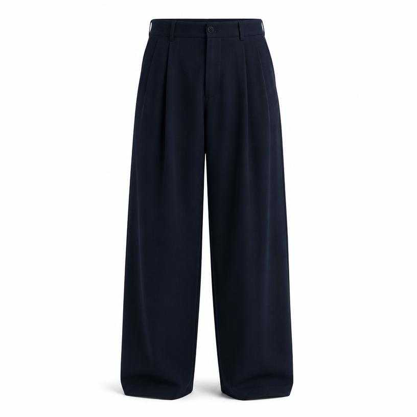 Generated item image of relaxed dark navy blue woven fabric trousers