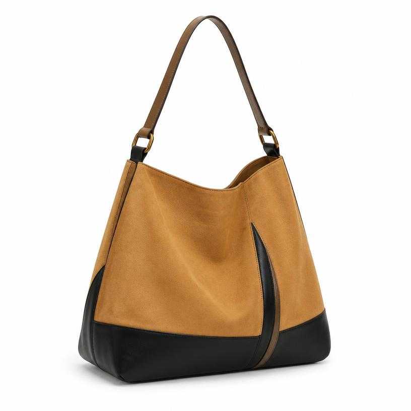 Generated item image of tan and black large shoulder tote bag