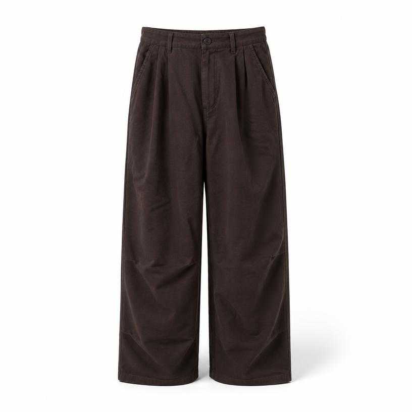 Generated item image of relaxed dark brown roomy leg soft woven fabric trousers