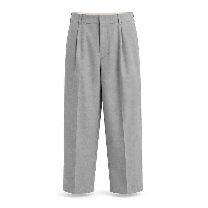 Generated item image of relaxed light grey cropped woven suiting fabric trousers