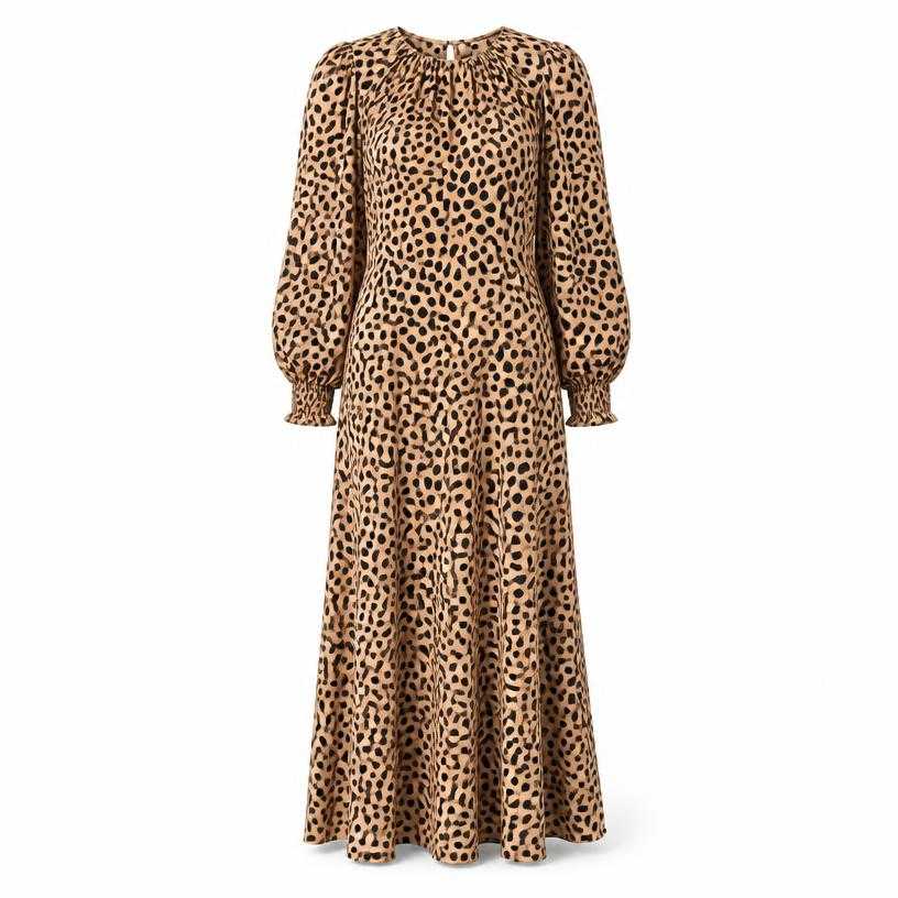 Generated item image of relaxed tan animal print drapey fabric maxi dress