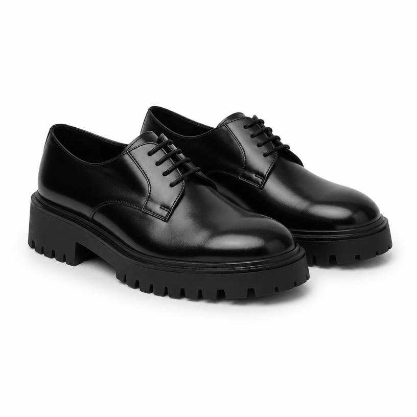 Generated item image of black lug sole polished leather derby shoes
