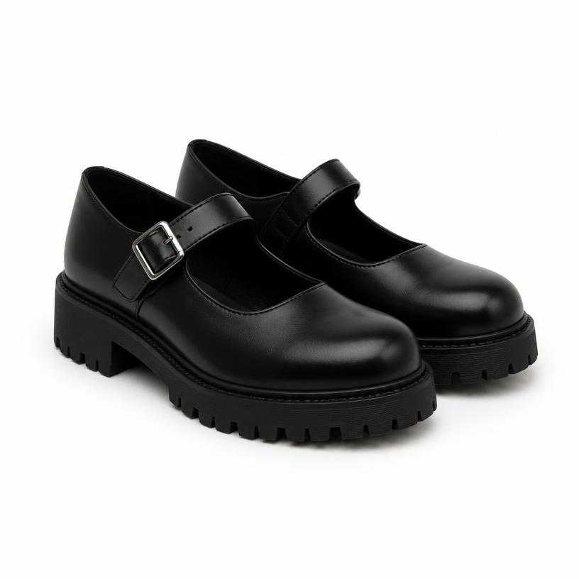 Generated item image of black lug sole smooth leather mary jane shoes