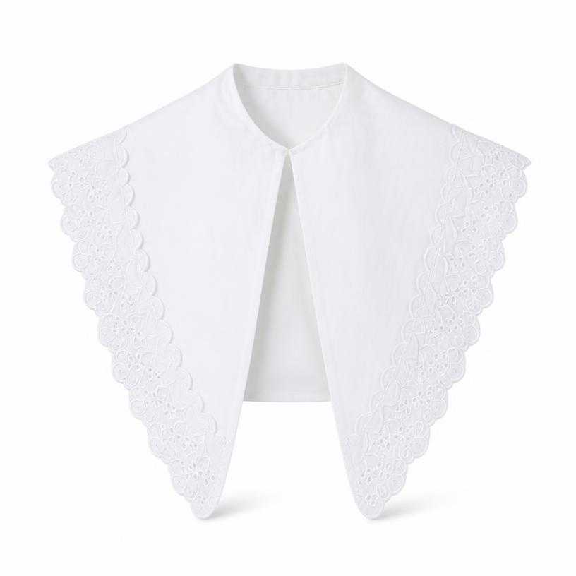 Generated item image of oversized white scalloped embroidered cotton-like fabric bib collar