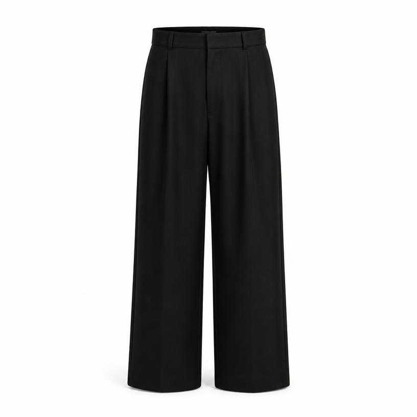 Generated item image of relaxed black wide leg woven fabric trousers