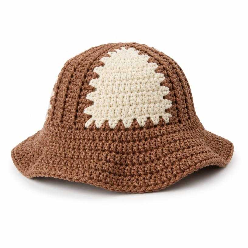 Generated item image of relaxed brown and cream floppy crochet yarn bucket hat