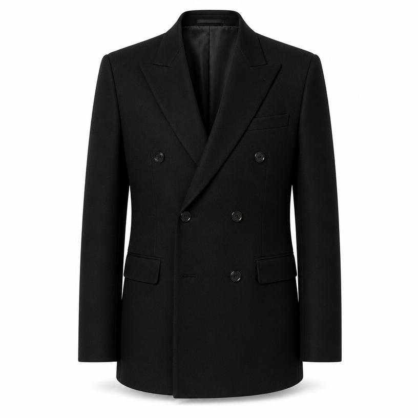 Generated item image of fitted black structured shoulders woven suiting fabric double-breasted blazer