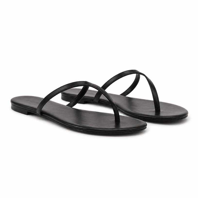 Generated item image of black flat leather-like thong sandals
