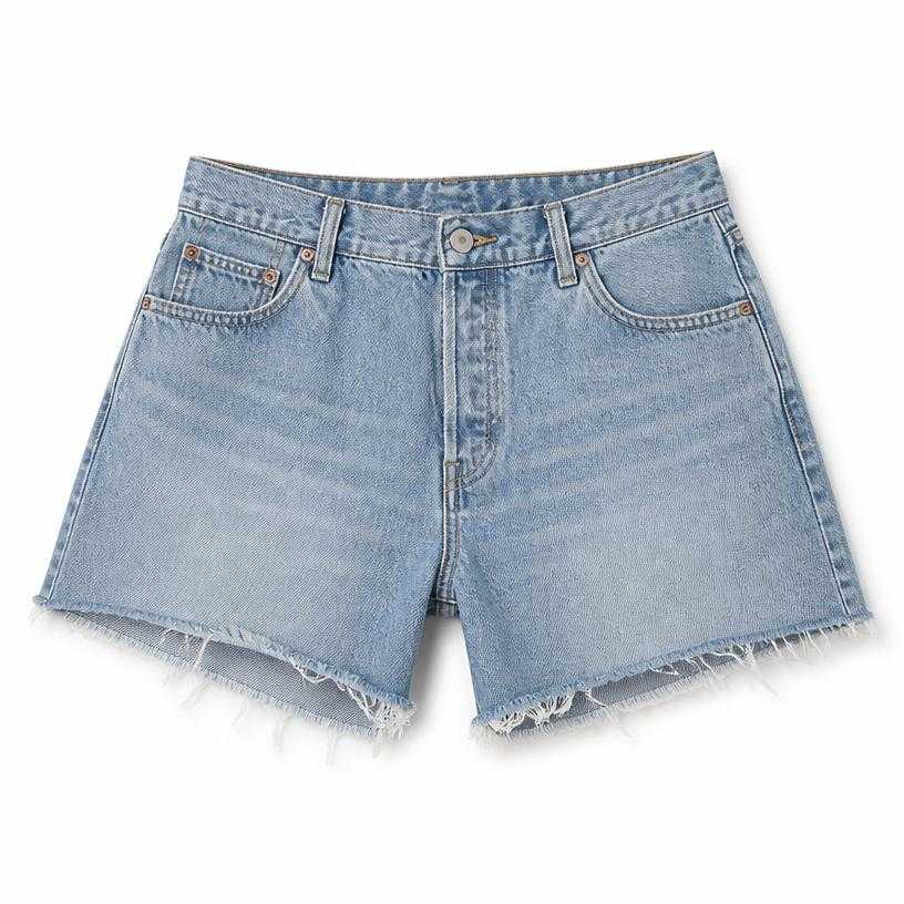 Generated item image of relaxed light blue cutoff denim shorts