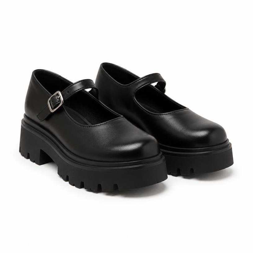 Generated item image of black platform sole leather-like material mary jane shoes