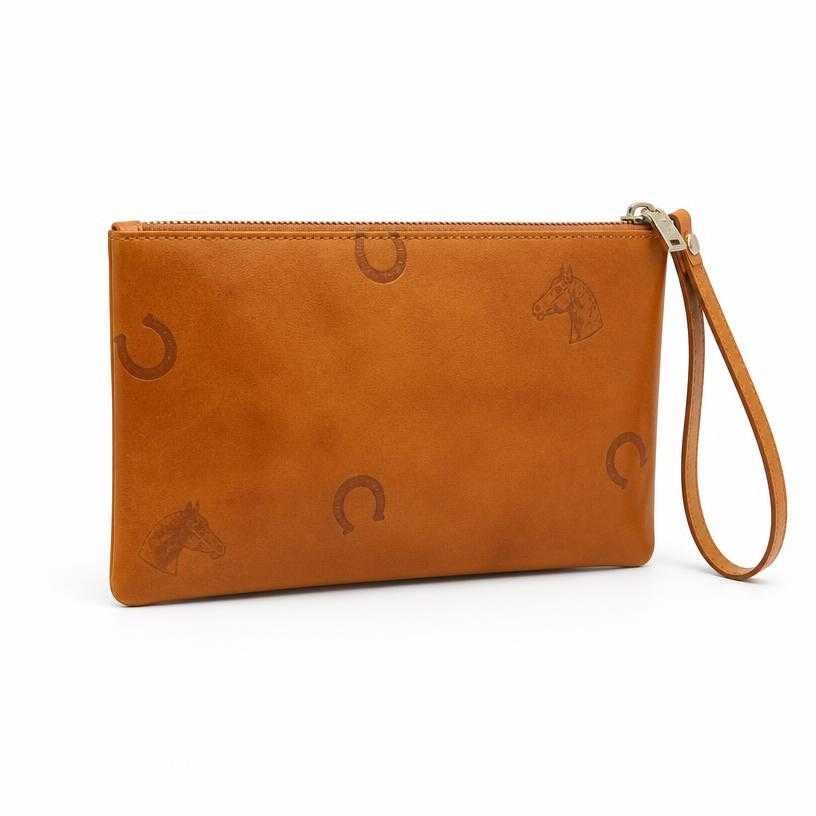 Generated item image of cognac tan zip leather pouch