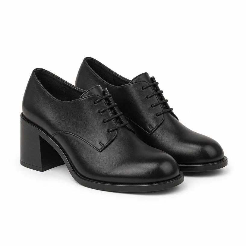 Generated item image of black chunky heel leather-like material lace-up shoes