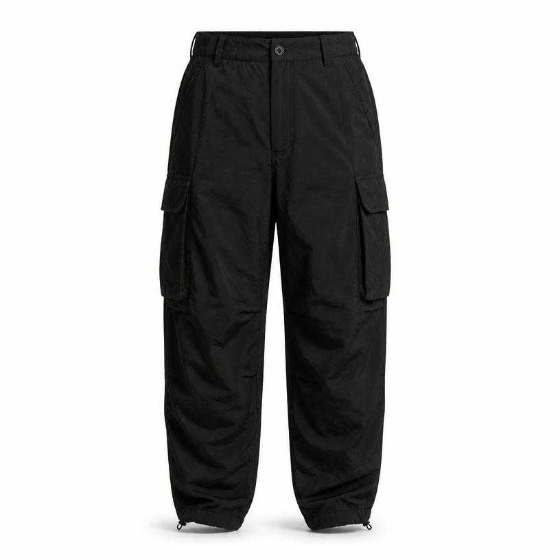 Generated item image of relaxed black tapered leg cargo trousers