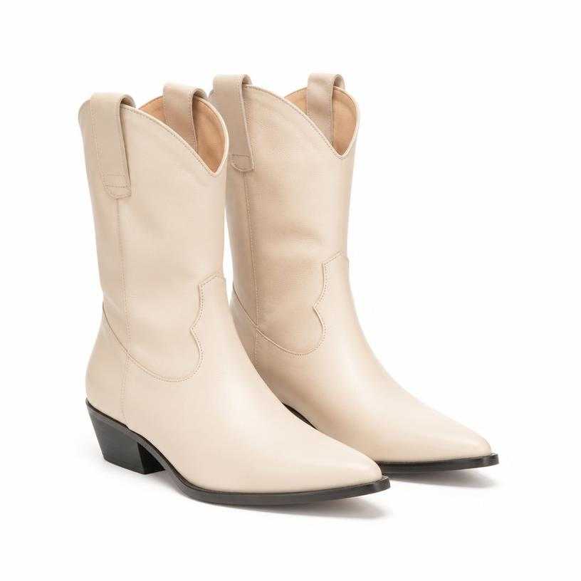Generated item image of relaxed cream mid-calf pointed-toe cowboy boots