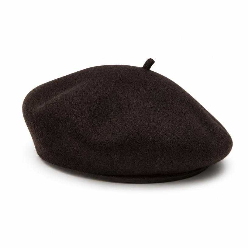 Generated item image of fitted dark brown-black felted wool-like fabric beret