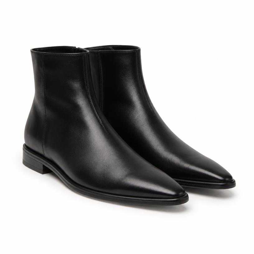 Generated item image of fitted black pointed toe leather boots