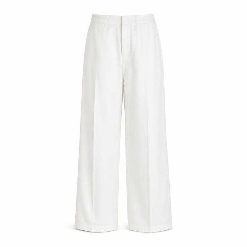 Generated item image of relaxed white full-length cotton-like woven fabric trousers