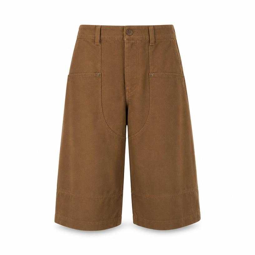 Generated item image of relaxed brown cropped cotton twill utility shorts