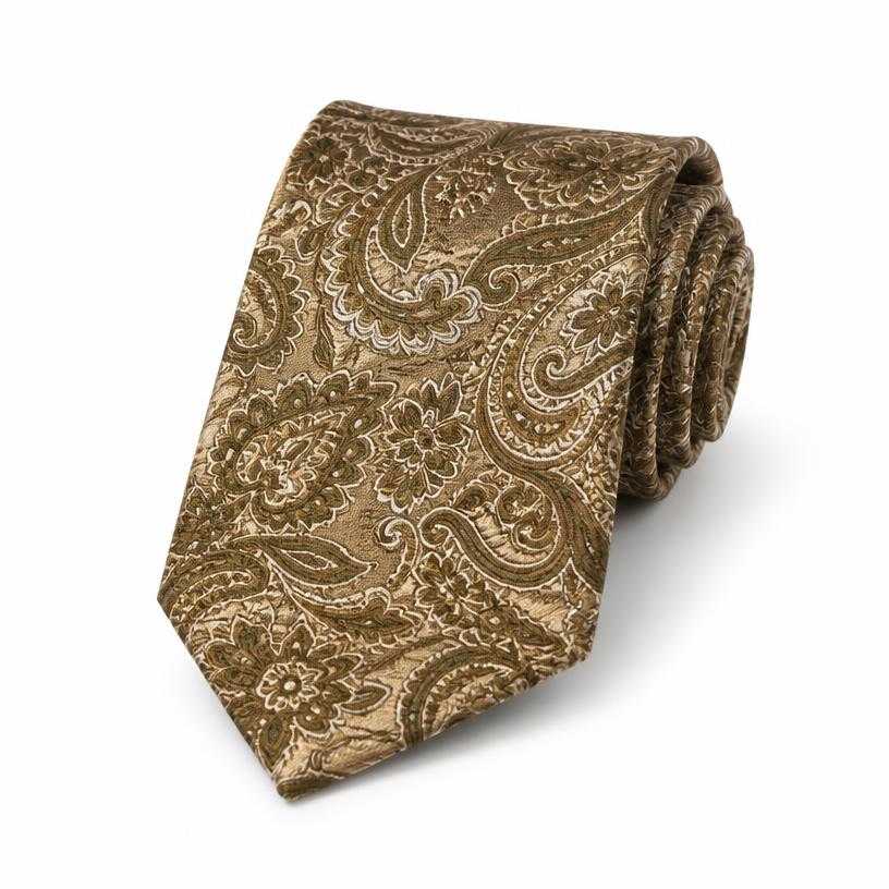 Generated item image of gold-brown patterned silk-like woven fabric tie