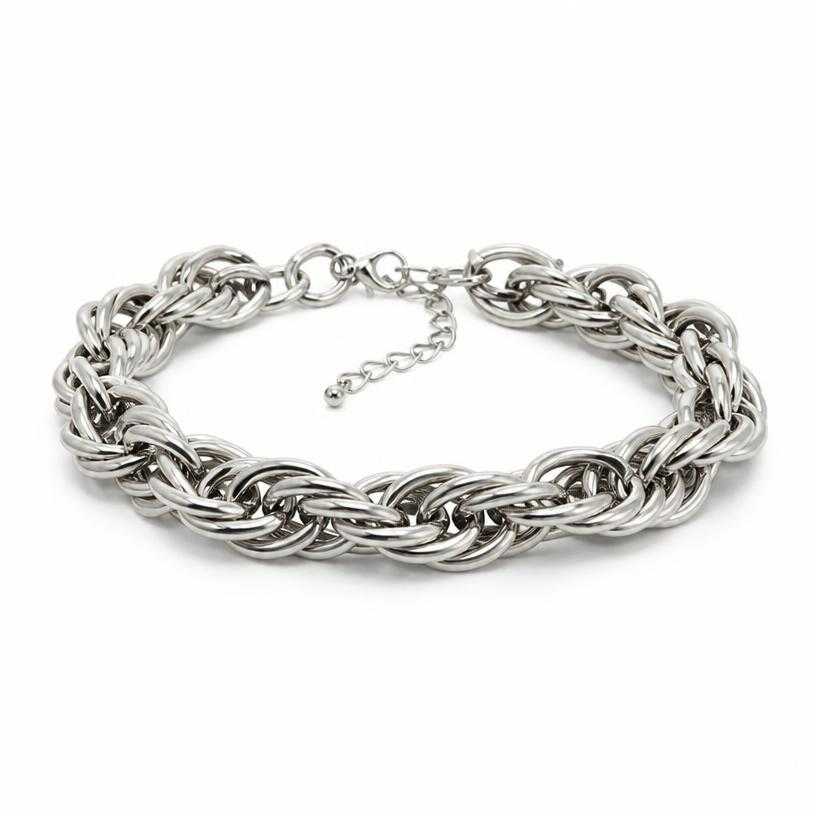 Generated item image of silver metallic chunky interlinked metal chain belt