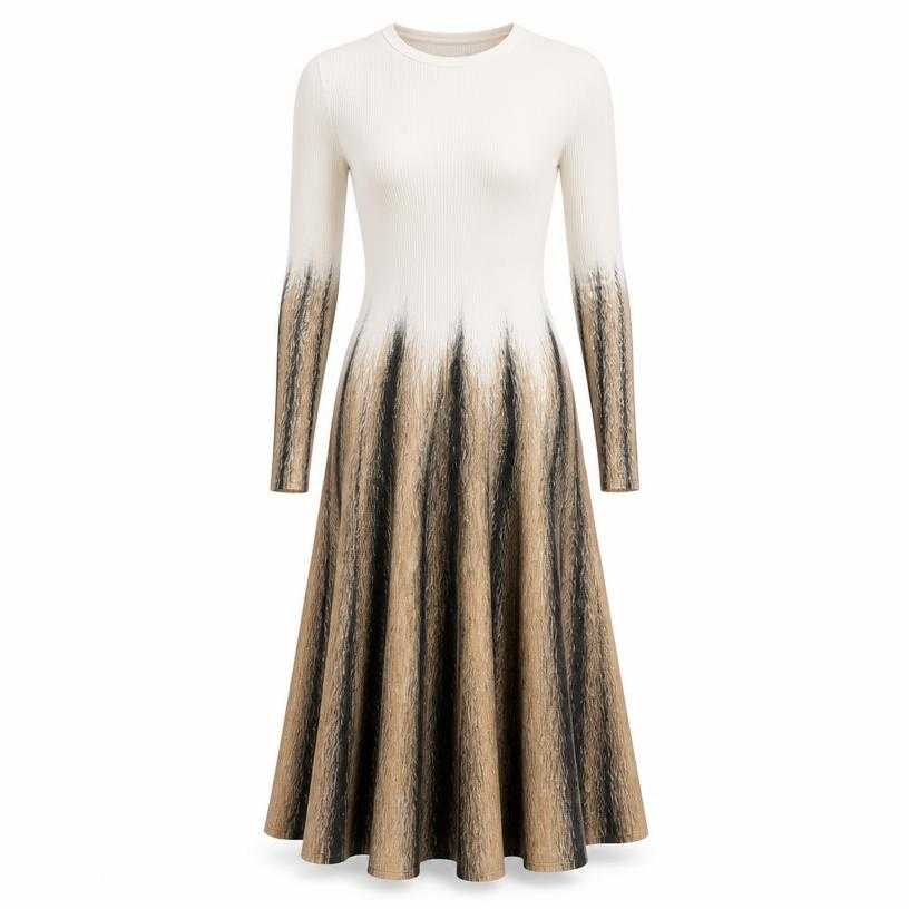 Generated item image of fitted white black beige flared skirt midi dress