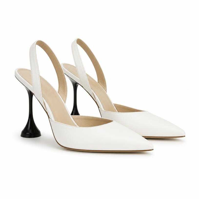 Generated item image of fitted white pointed toe smooth leather-like pumps