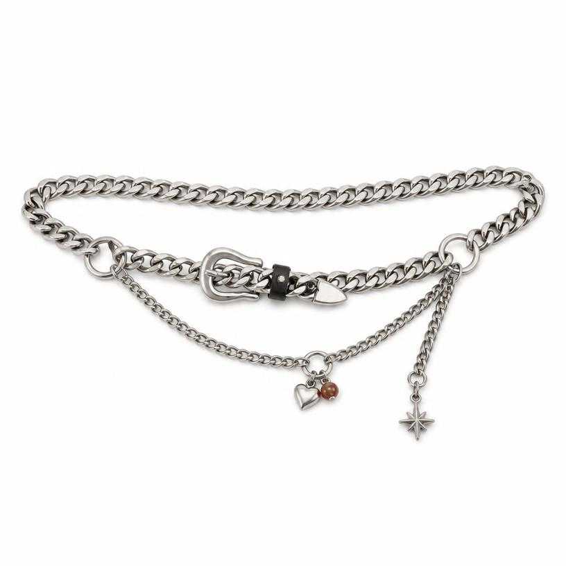 Generated item image of metallic silver charm detail metal chain belt