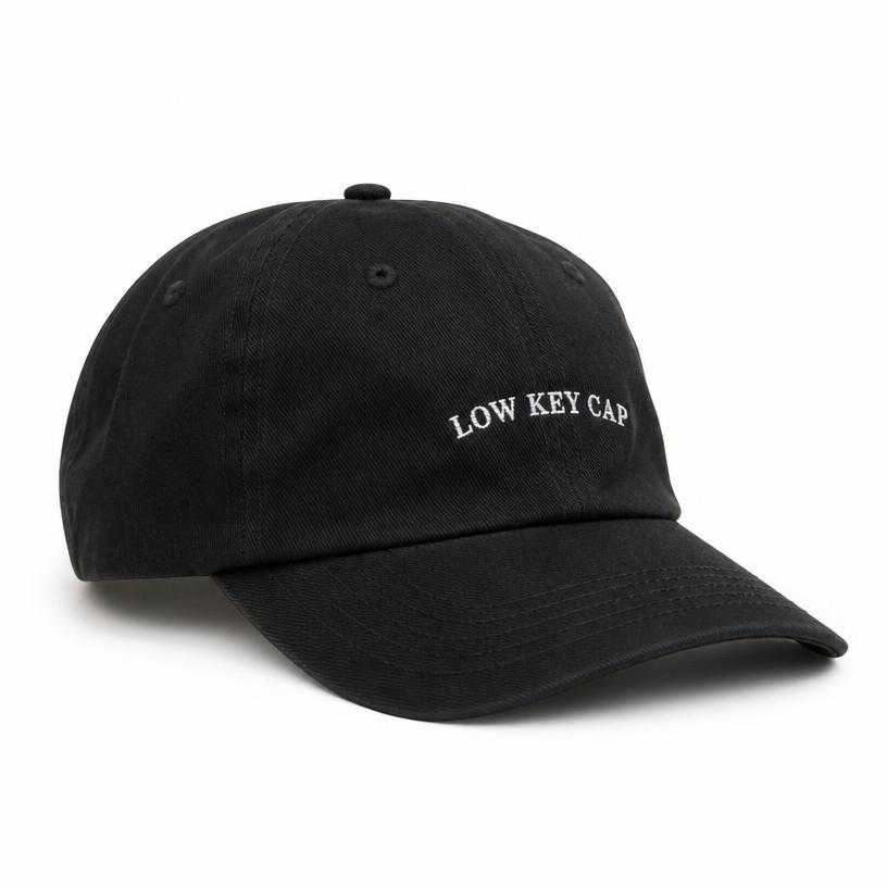 Generated item image of fitted black curved brim cotton twill baseball cap