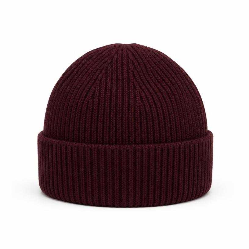 Generated item image of fitted burgundy folded cuff ribbed knit beanie
