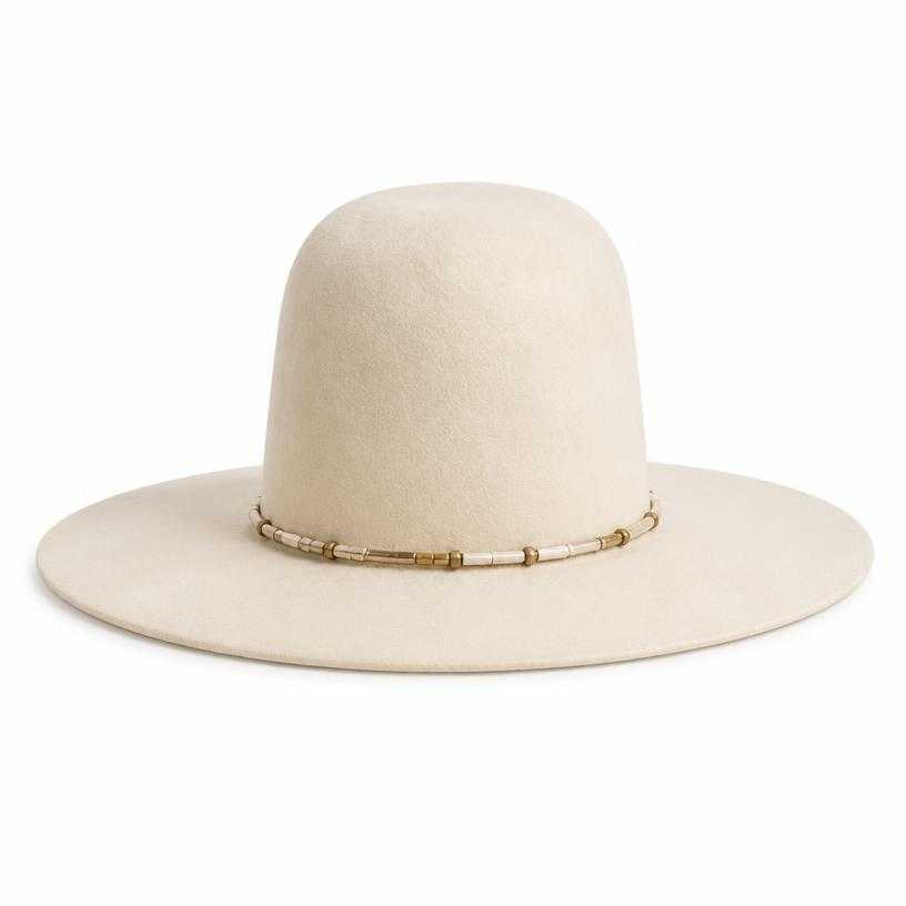 Generated item image of cream tall crown felt-like material wide-brim hat