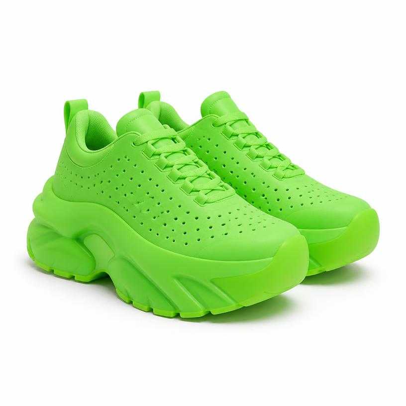 Generated item image of neon green oversized sole smooth synthetic material chunky shoes