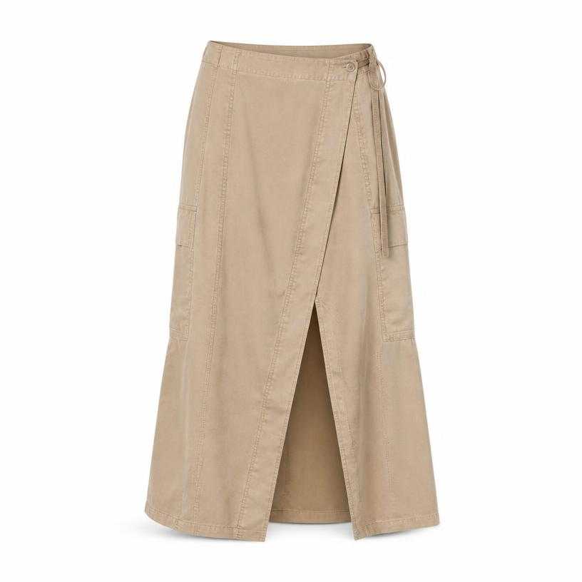 Generated item image of relaxed beige tan wrap woven maxi skirt