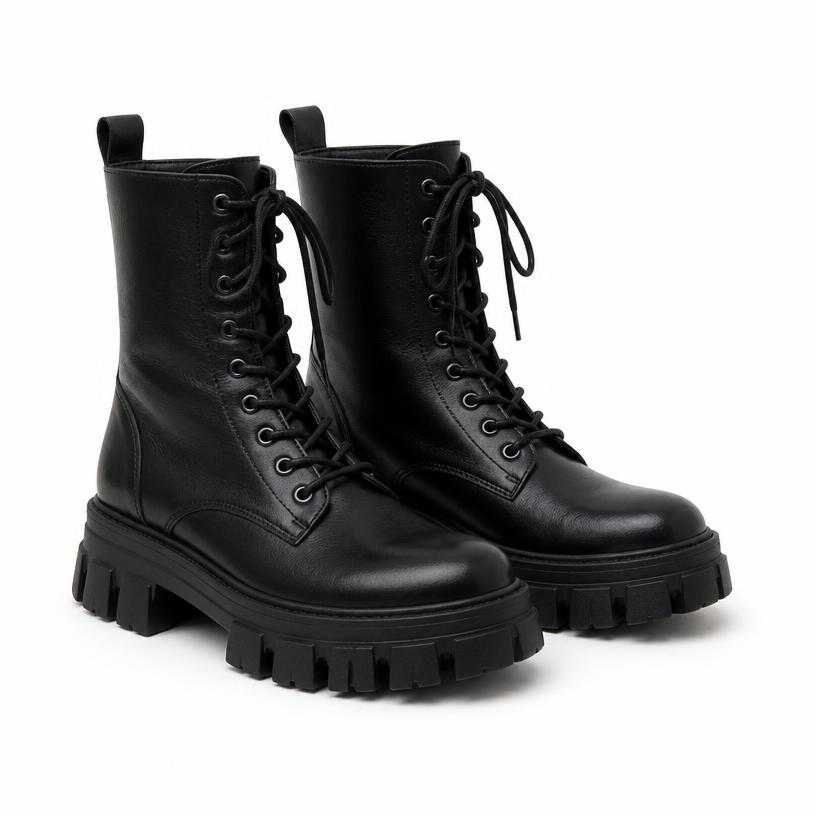 Generated item image of black lace-up leather platform boots