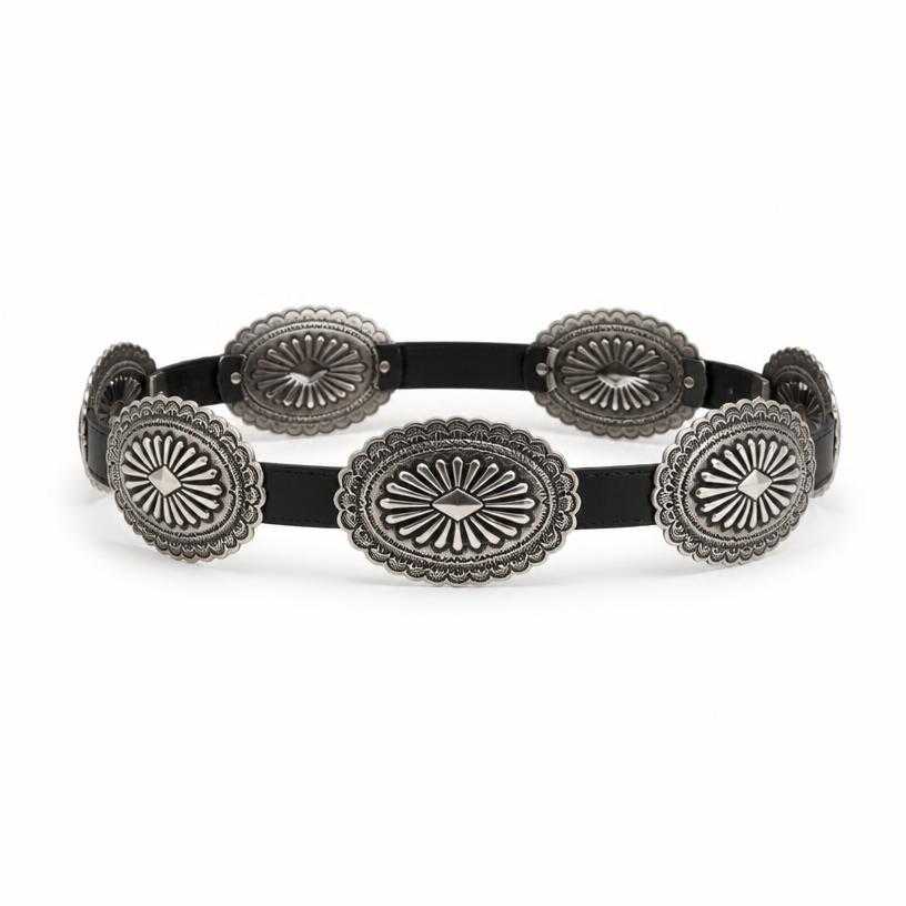 Generated item image of silver and black concho-style metal hardware belt