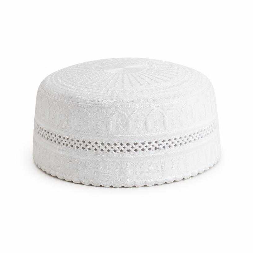 Generated item image of fitted white rounded crown embroidered textile cap