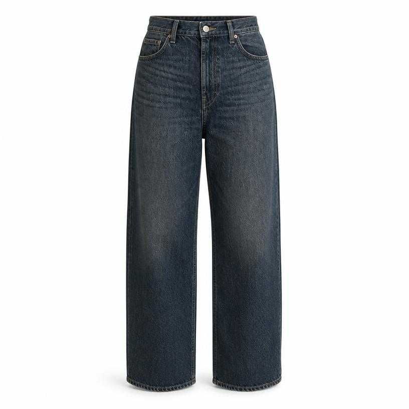 relaxed dark blue high-rise dark wash denim jeans