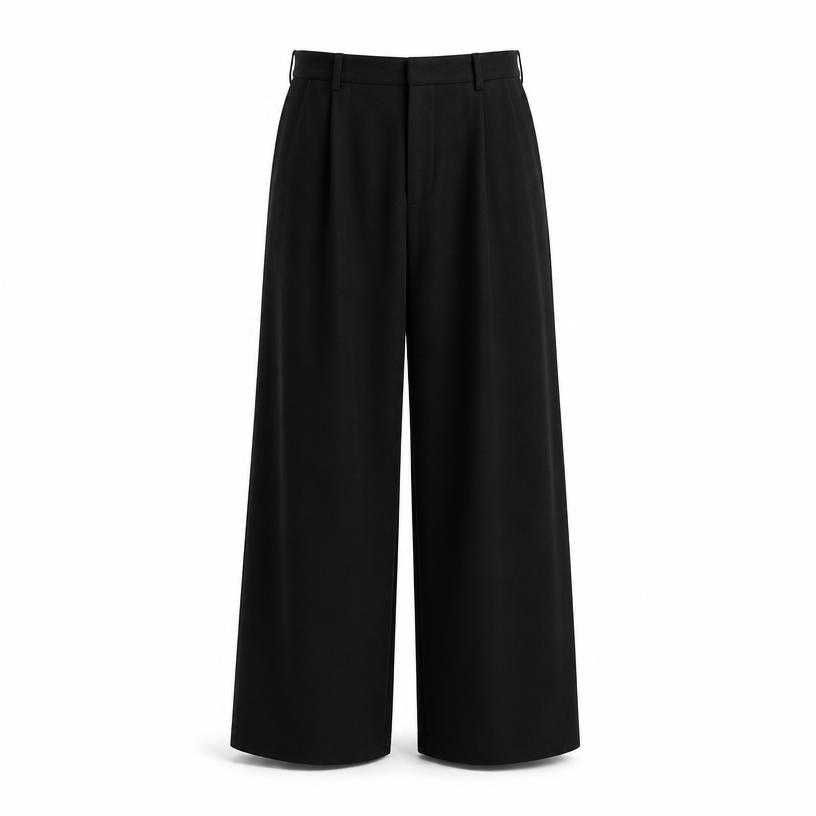 relaxed black wide leg soft matte fabric trousers