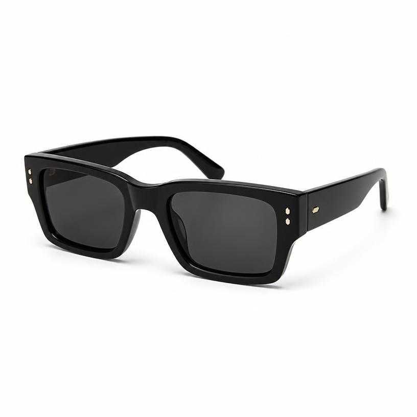 black oversized rectangular glossy acetate-like frame sunglasses