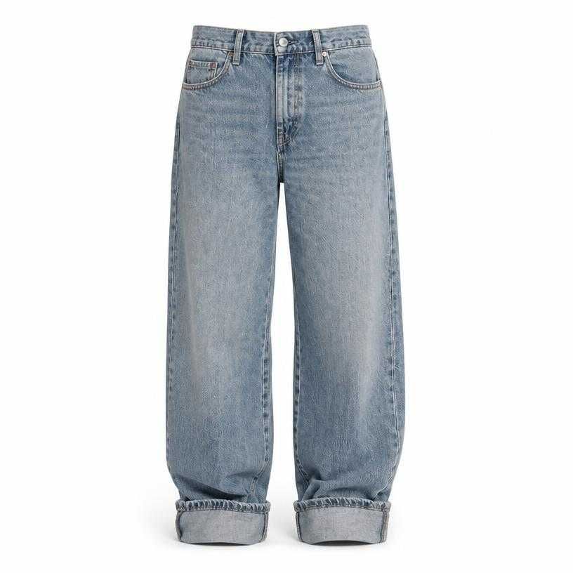 relaxed washed blue rolled cuffs denim jeans