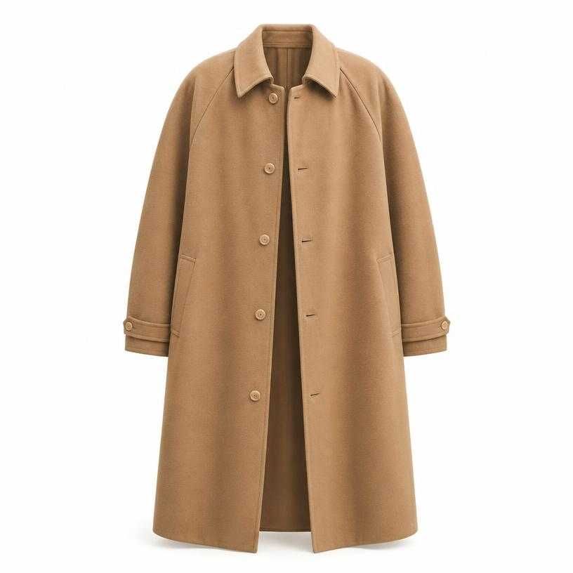 oversized camel tan long length wool-like coating overcoat