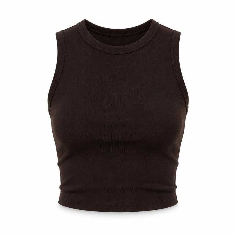 fitted very dark brown cropped knit jersey sleeveless crop top