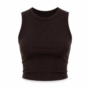 fitted very dark brown cropped knit jersey sleeveless crop top