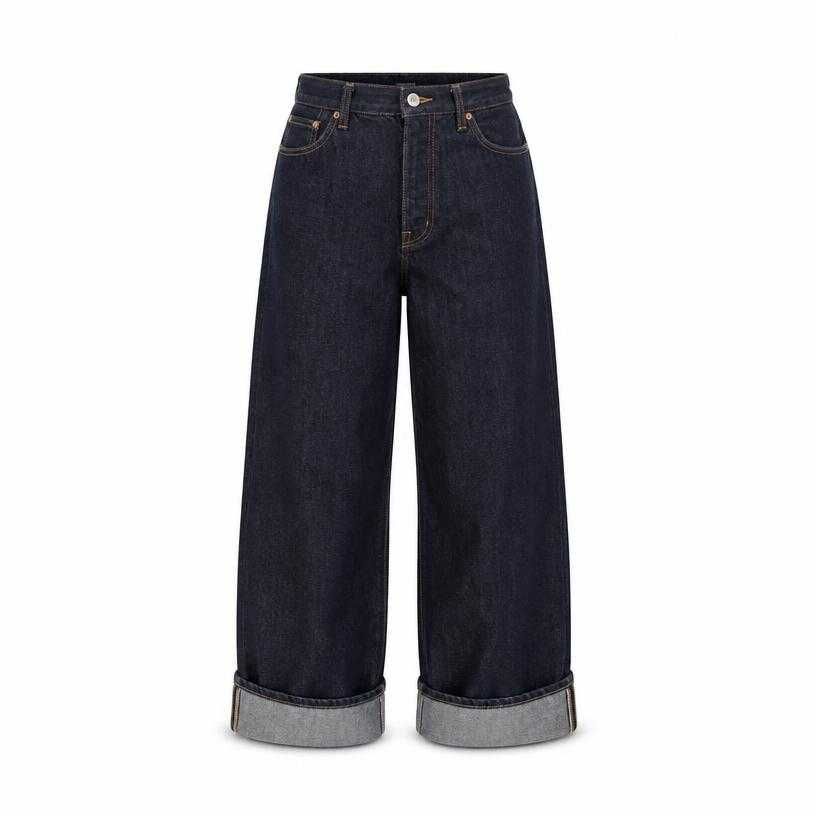 relaxed dark indigo wide-leg rolled cuffs denim jeans
